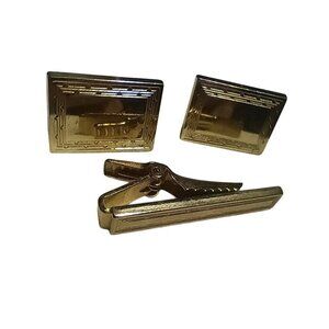 Vintage TIE BAR GOLDTONE Cufflinks  MCM Mens ANSONE Set BLANK ENGRAVING MONOGRAM